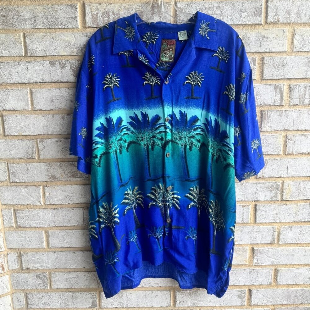 Pineapple Connection Short Sleeve Button Front Collared Tropical Shirt Size L